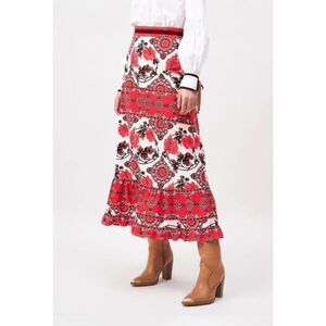 Red Floral Tiered Mini Skirt - Women's Skirt
